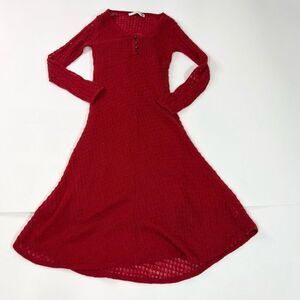 Sparrow Knit Dress Maxi Womens Small Red Long Sleeve Wool Mohair Blend V-Neck